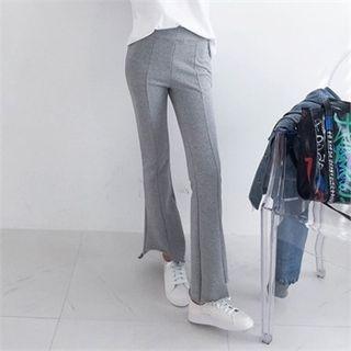 Band-waist Cutout-hem Boot-cut Pants