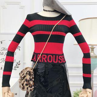 Striped Lettering Knit Top