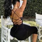 Halter-neck Tie-back Sheath Dress