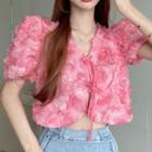 Short-sleeve Ruffle Blouse Pink - One Size