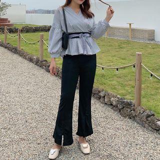 Set: Striped Peplum Top + Boot-cut Pants