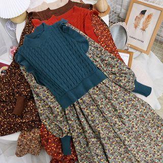 Mock Two Piece Knit Floral Dress
