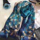 Floral Print Scarf Plum Blossom - Blue - One Size