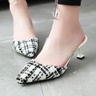 Plaid Pointed High Heel Mules