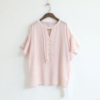 Faux-pearl Short-sleeve Chiffon Top