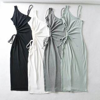 Asymmetrical Spaghetti Strap Cutout Midi Bodycon Dress