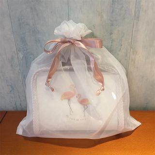 Set: Flamingo Print Toiletry Bag + Organza Drawstring Bag