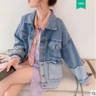 Two-tone Washed Denim Jacket Light Blue - One Size