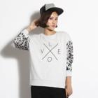 Leopard-sleeve Couple Matching Lettering Pullover