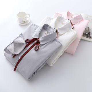 Set: Long-sleeve Fleece-lined Shirt + Ribbon Neck Tie