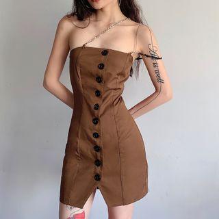 One-shoulder Button-up Mini Sheath Dress