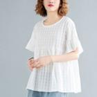 Elbow-sleeve Checker Top White - One Size