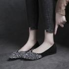 Faux Leather Sequined Pointed Flats