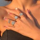 Set Of 4: Rhinestone Open Ring 2728 - Silver - One Size