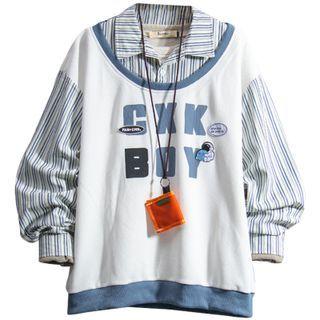 Mock Two-piece Lettering Striped Sweatshirt