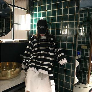 Asymmetric Hem Striped Pullover As Shown In Figure - One Size
