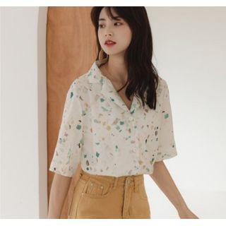 Patterned Elbow-sleeve Chiffon Shirt