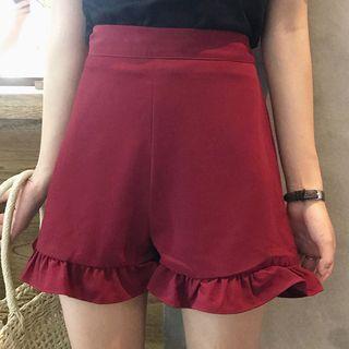 High-waist Frill Hem Shorts