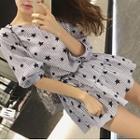 Elbow-sleeve Star Print A-line Dress