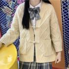 Cable Knit Toggle-front Cardigan Off-white - One Size