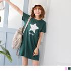 Short Sleeve Star Print Long T-shirt