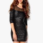 3/4-sleeve Glitter Sheath Dress