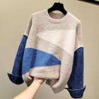 Contrast Color Denim Panel Sweater