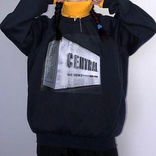 Color Block Mock-turtleneck Printed Pullover