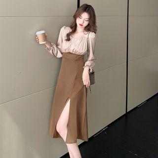 Mock Two-piece Slit Dress