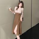 Mock Two-piece Slit Dress