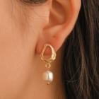 Alloy Hoop Faux Pearl Dangle Earring 1900-1 - Gold - One Size