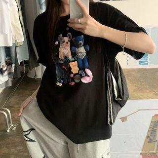 Short Sleeve Animal Printed T-shirt Black - One Size