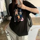 Short Sleeve Animal Printed T-shirt Black - One Size