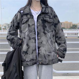 Printed Denim Jacket Black & Gray - One Size