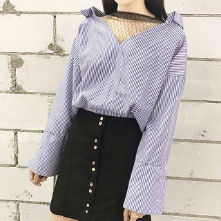Sheer Panel Mock Two Piece Shirt