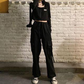 Zipped Cropped Top / Cargo Pants