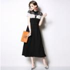 Short-sleeve Lace Trim A-line Maxi Chiffon Dress