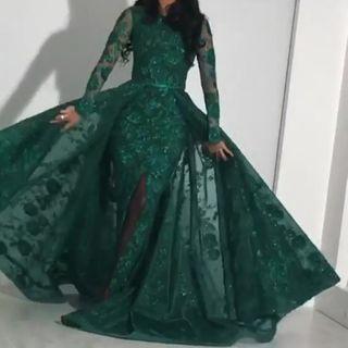 Long-sleeve Front-slit Evening Dress