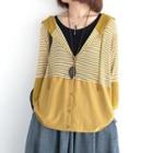 Striped Panel Hooded Knit Cardigan