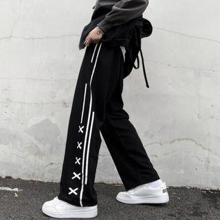 Striped Cross Print Wide-leg Pants