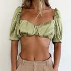 Puff-sleeve Square-neck Crop Blouse