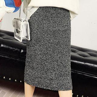 High Waist Knit Skirt Gray - One Size