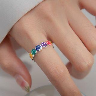 Smiley Sterling Silver Open Ring 1 Pc - Red & Blue & Yellow - One Size