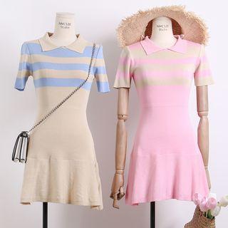 Lightweight Collared Striped Knit Dress