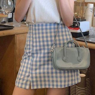 Gingham Slit Mini A-line Skirt