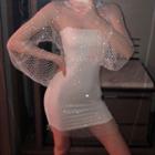Long-sleeve Rhinestone Mesh Mini Bodycon Dress