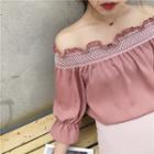 Off-shoulder Embroidered Short-sleeve Blouse
