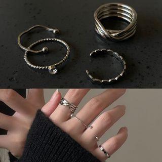 Set Of 4: Alloy Open Ring (various Designs) 2421a - 4 Piece - Ring - Silver - One Size