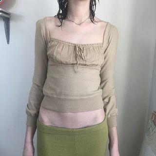 Long Sleeve Square-neck Tie-front Crop Top