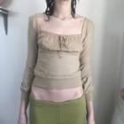 Long Sleeve Square-neck Tie-front Crop Top